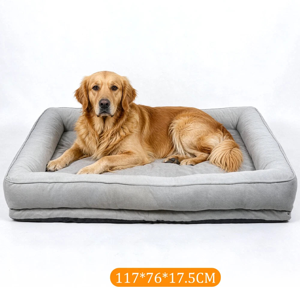 Graues Hundebett mit breitem Rand, XL 117 × 76 cm vor weißem Hintergrund